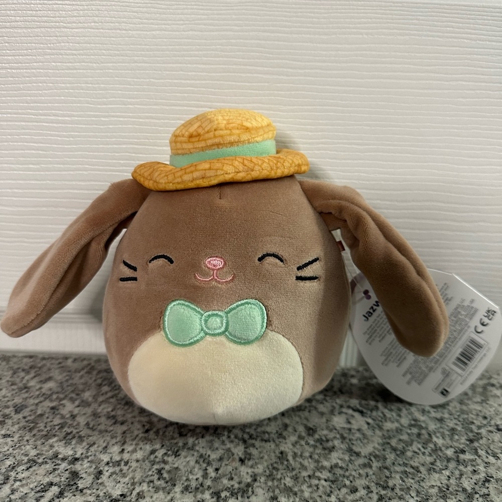 Plush Bunny Toy with Mint Bow and Straw Hat - Kids Toy